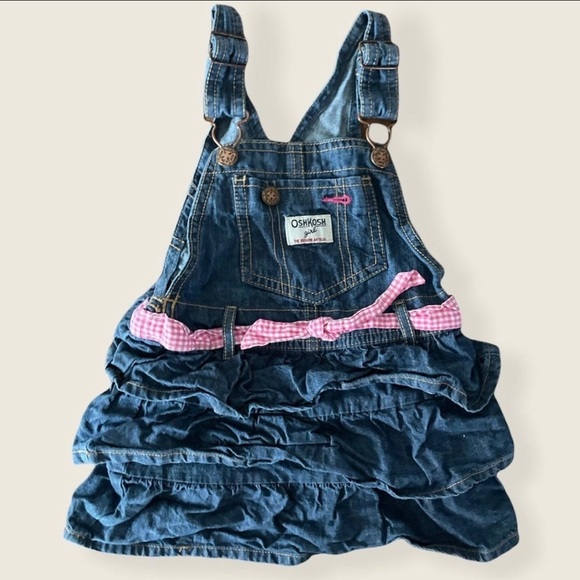 OshKosh B’Gosh Blue Jean Jumper Denim Vestbak Overalls Dress Toddler Size 3T - Picture 1 of 8